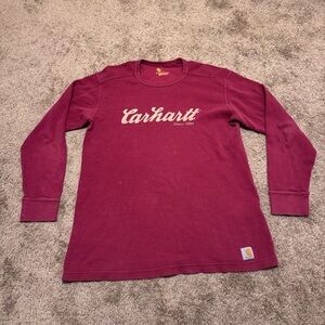 Carhartt Thermal Sweatshirt Mens Medium Red Relaxed Fit Pullover Waffle Knit